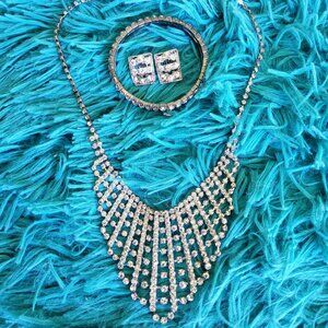 Vintage Rhinestone Choker Necklace Set